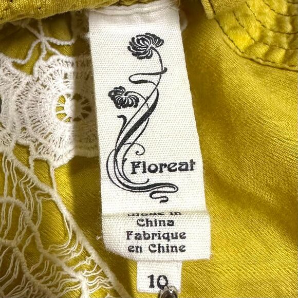 FLOREAT ANTHROPOLOGIE Gold Floral Lace Tank Top Cotton Cupro Women's 10 Bohemian - Picture 6 of 7